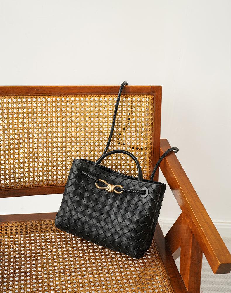 Плетеная кожаная сумка-тоут в стиле ретро с металлическим узлом – большая вместимость через плечо и через плечо