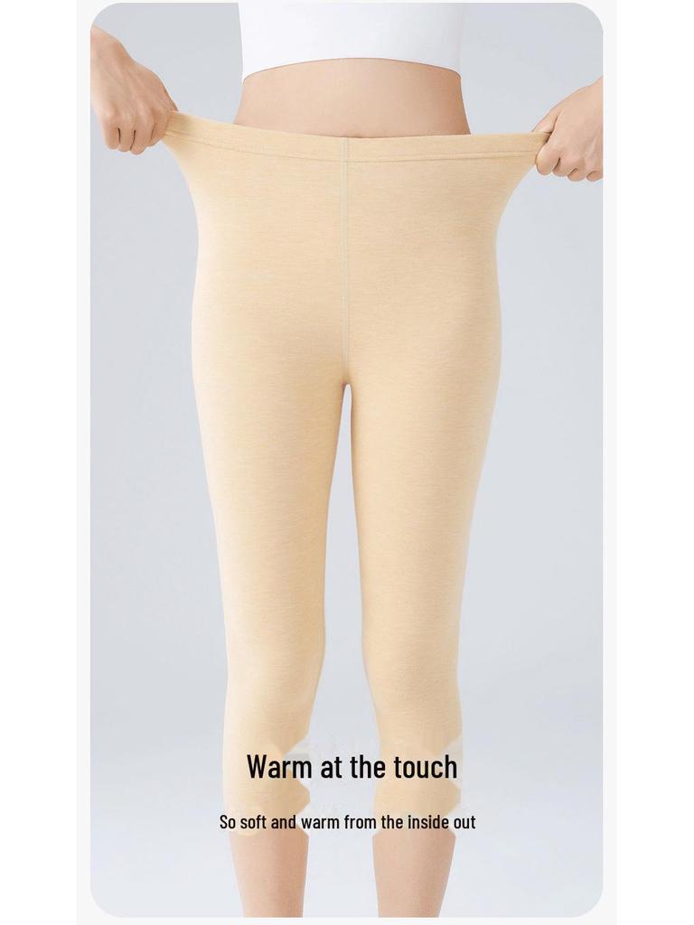 Women's Seamless Thermal Velvet Wool Leggings, Mid-Length Warm Pants for Winter