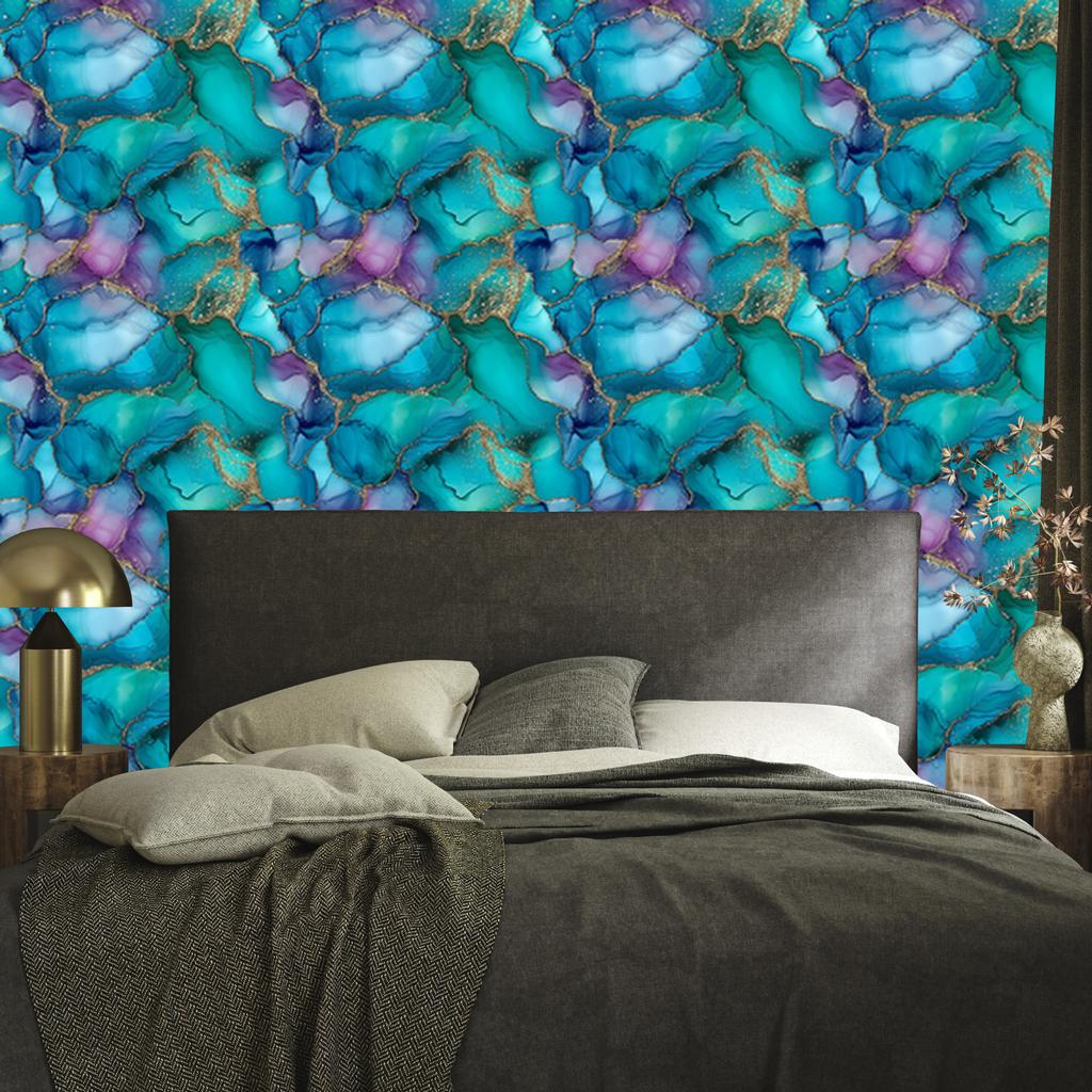 Ink turquoise wallpaper, turquoise center for living room and bedroom 50x1000