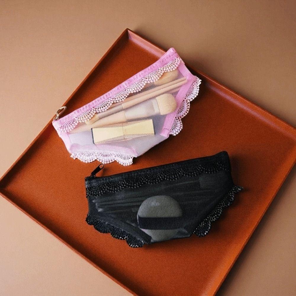 Korean Style Mesh Toiletry Bag Lace Trim Makeup Storage Pouch Jewelry Organizer for Travel