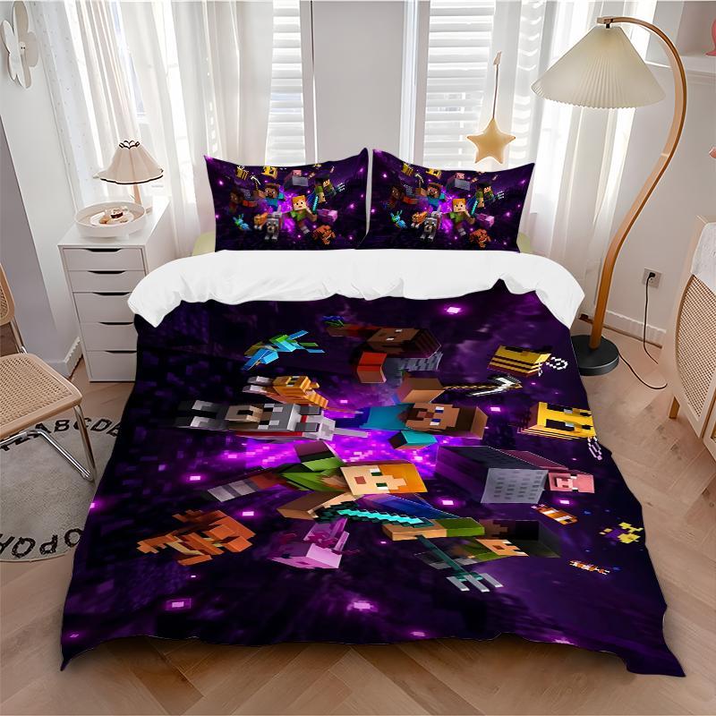 Minecraft End Dimension Adventure Printed 3pcs Bedding Set Soft Microfiber 1 Duvet Cover And 2 Pillowcases Home Bedroom Decor Xmas Gift Ek114