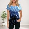 Женская летняя футболка с синим цветочным принтом, футболки с короткими рукавами, повседневные топы с принтом