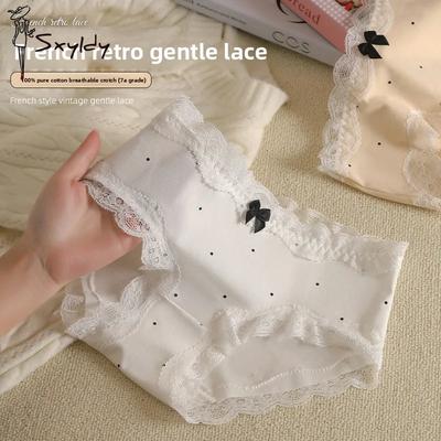 Антибактериальное женское нижнее белье из ледяного шелка в стиле французского винтажа, трусики-треугольники средней посадки, удлиненная ластовица, женские трусы