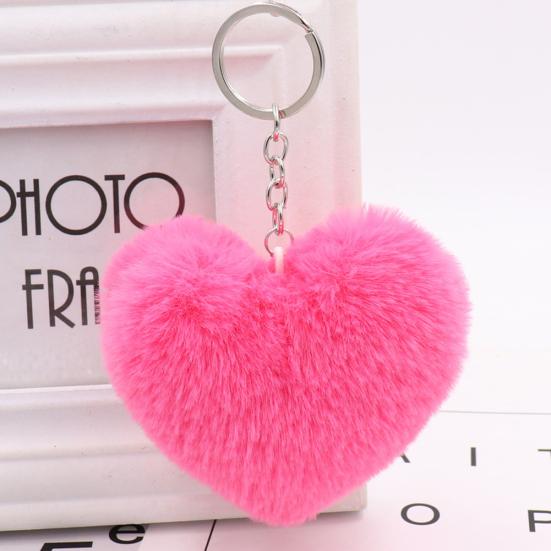 Heart Keychain Key Ring Pendant Handbag Bag Faux Fur Wallet Decor
