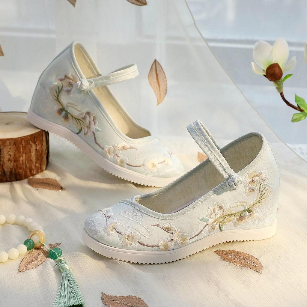 [Нефритовая бабочка] 2024 Вышитые женские туфли на высоком каблуке с круглым носком в стиле ханьфу - Стиль старого Пекина с внутренней платформой и толстой подошвой.