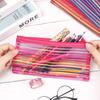 Purse Makeup Stationery Rainbow Color Nylon Grid Cosmetic Storage Mesh Pen Bag Zipper Pencil Case