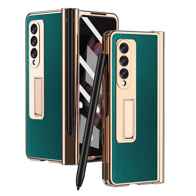Магнитный кожаный чехол с покрытием S Pen для Samsung Galaxy Z Fold 4 5G Kickstand 360, полноэкранный защитный чехол для телефона Z Fold 3