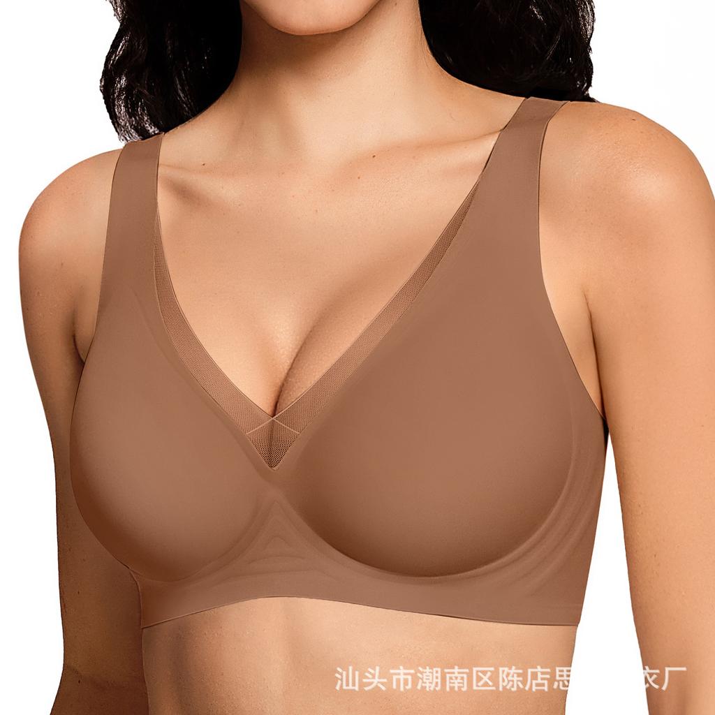 Deep V Seamless Wirefree Bra Push Up Thin Smooth Women's Lace Trim Adjustable Comfortable Breathable