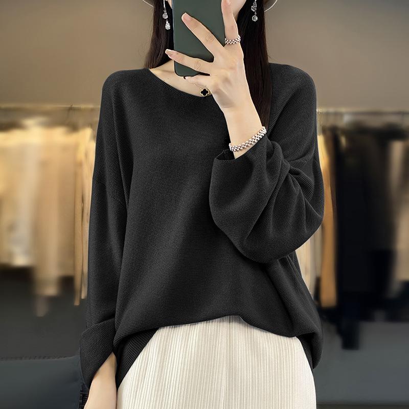 Женский тонкий вязаный свитер с v-образным вырезом, свободная большая версия ленивого свитера