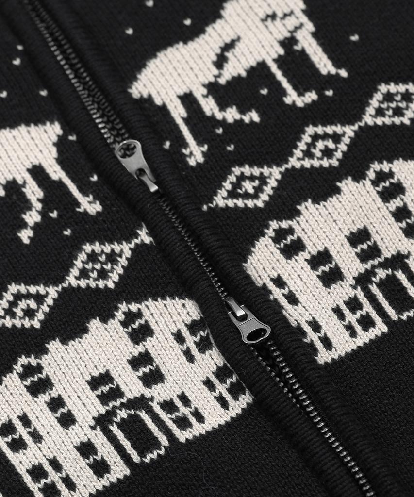 GLACK Gnt071 Kevin Nordic Pattern Knit Zip-Up (Black)