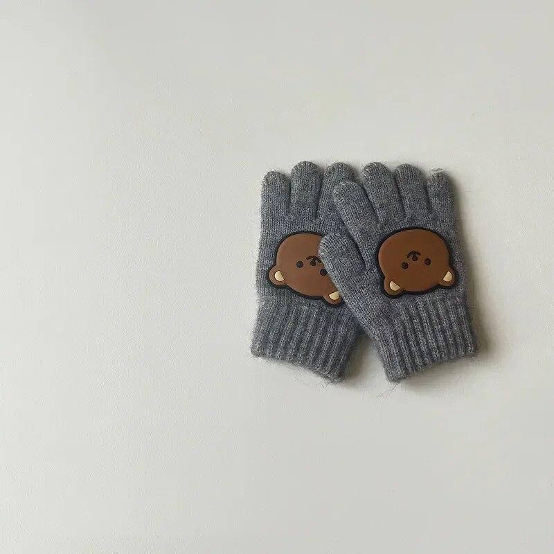 1 пара кавайных перчаток для детей, для мальчиков и девочек, осенне-зимние теплые перчатки для малышей, милые перчатки с мультяшным медведем для маленьких детей, уличные