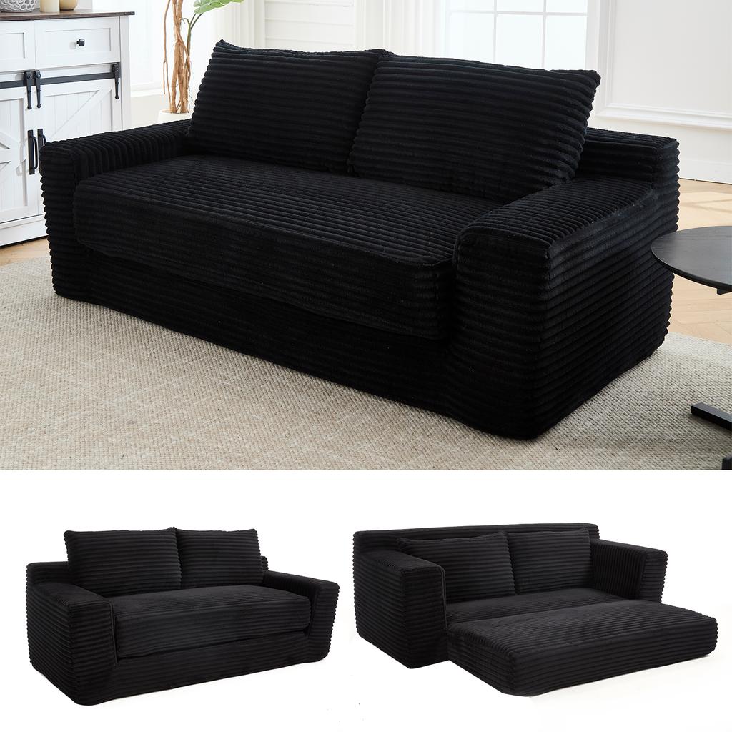 Two-Seater Sofa with Memory Foam - No Assembly Required, 2-in-1 Function, Corduroy Cover - Compact Sofa for Small Spaces, Home Office and Bedroom