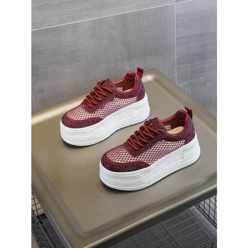 New Mesh Breathable Little White Shoes Women's Thick-soled, Lightweight and Versatile Small Casual Rhinestone Muffin Shoes