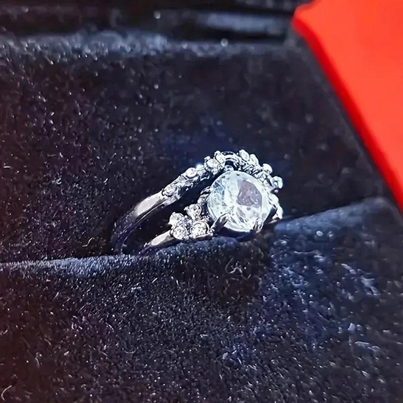 Блестящий набор из 2 колец с сверкающим кубическим цирконием, очаровательный элегантный темперамент, свадебные украшения, шикарные женские аксессуары