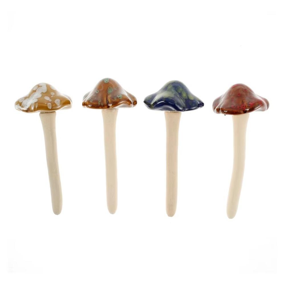 4PCS Ceramics Pottery Sculpture Realistic Mushroom Sculpture Flower Pot Decoration