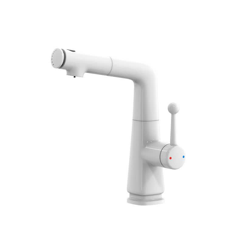 TLXT Pure White Single Cold Pull-Out Basin Faucet