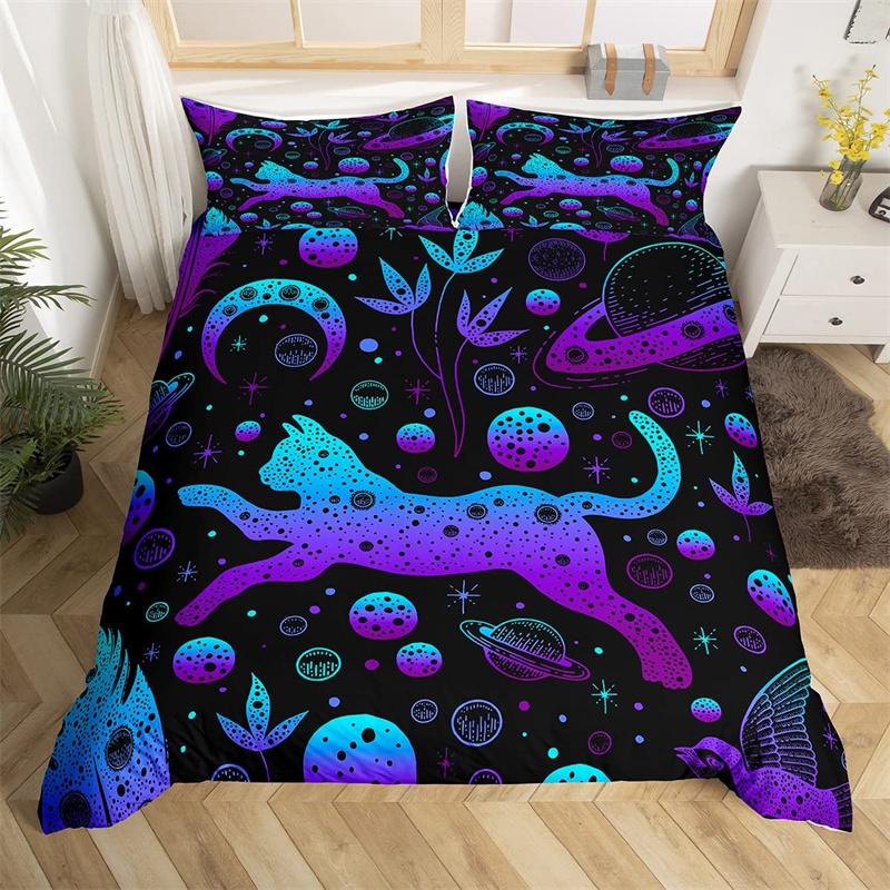 Cute Halloween Cat Duvet Cover Mystery Castle Bedding Collection For Kids Teen Microfiber Misty Forest Bat Quilt Cover Queen Bedclothes