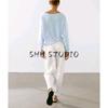 MD Spring and Summer Women's Clothing Idle Style Relaxed Light Linen Blended Boat Neck Long Sleeves Knitwear 5709648