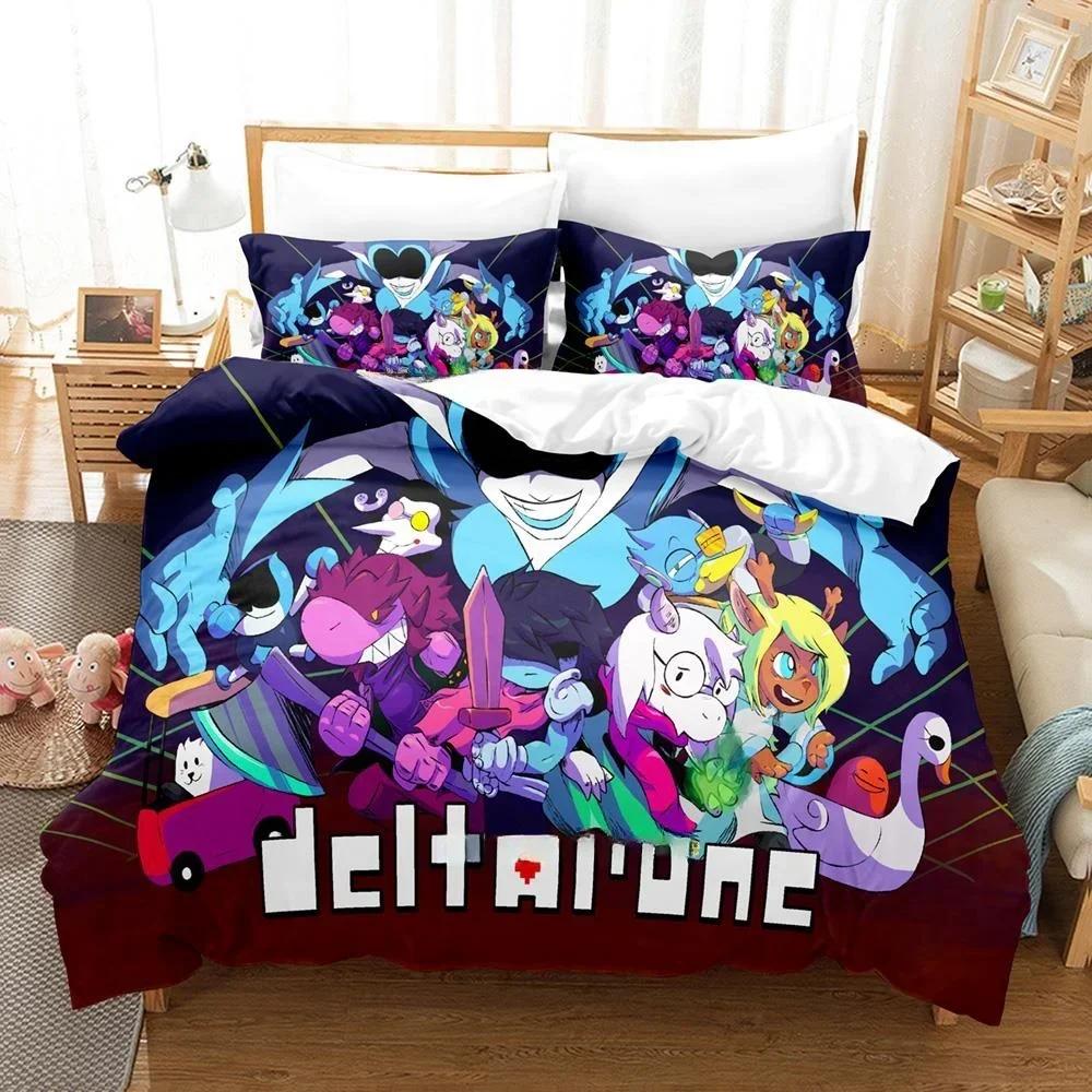 Модный 3D-принт Аниме Игра Deltarune 2 Комплект постельного белья Односпальный Двуспальный Полный Queen King Размер Комплект постельного белья Взрослый Детская Спальня Комплекты пододеяльников