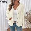 Women's Fashion Casual Solid Color Print Autumn Winter Long Sleeve V-Neck Jackets & Coats