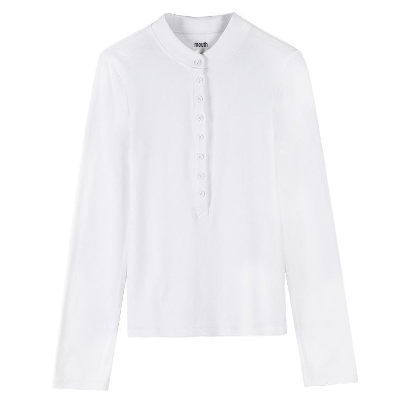 Женский топ хенли с длинным рукавом на осень 2025 года - Приталенный трикотаж с деталями на пуговицах