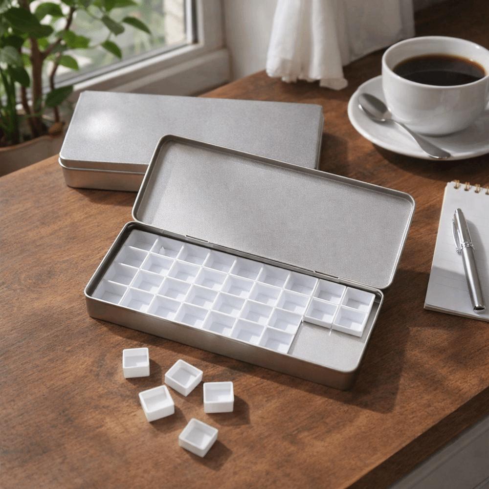 Silver Color Watercolor Portioning Box Empty Watercolor Paint Case Paint Tray  Artist Use