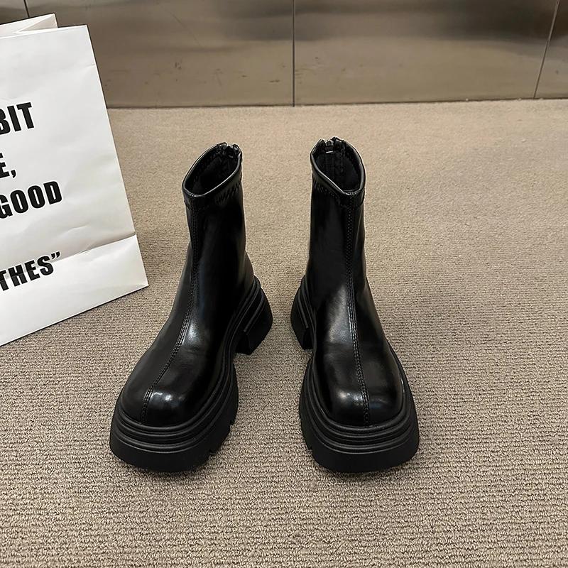 Fashion Autumn Chunky Women Slim Ankle Boots Fashion Back Zippers Platform Heel Short Booties Street Style Female Shoes