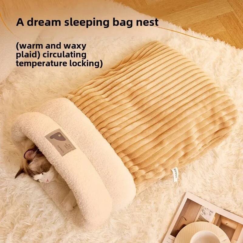 Warm Cat Sleeping Bag Fluffy Feel Thickened Winter Pet Pocket Type Quilt Bed Kitten Puppy Soft Comfortable Nest Pet Supplies