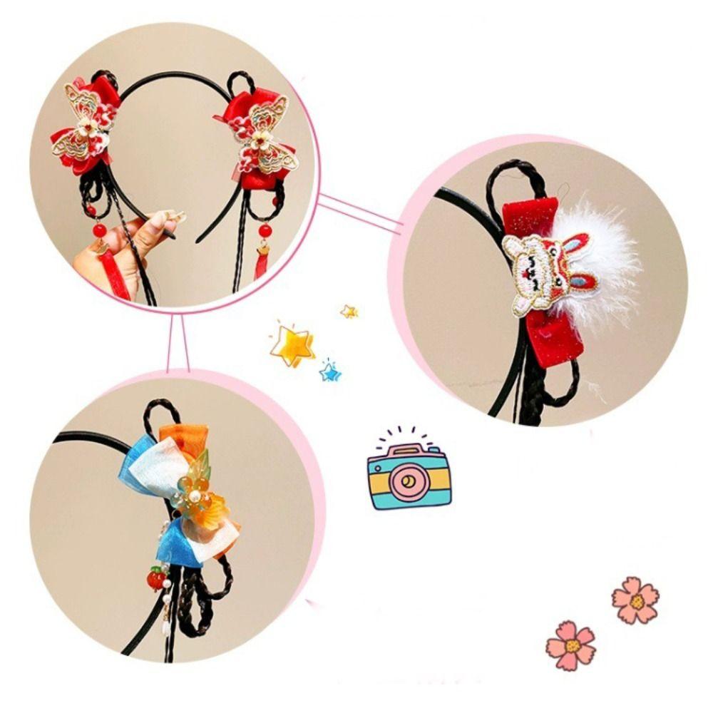 Головной убор с кисточками, китайский новогодний головной убор, косичка для волос, палочки для волос Hanfu, детский парик, повязка на голову, дети