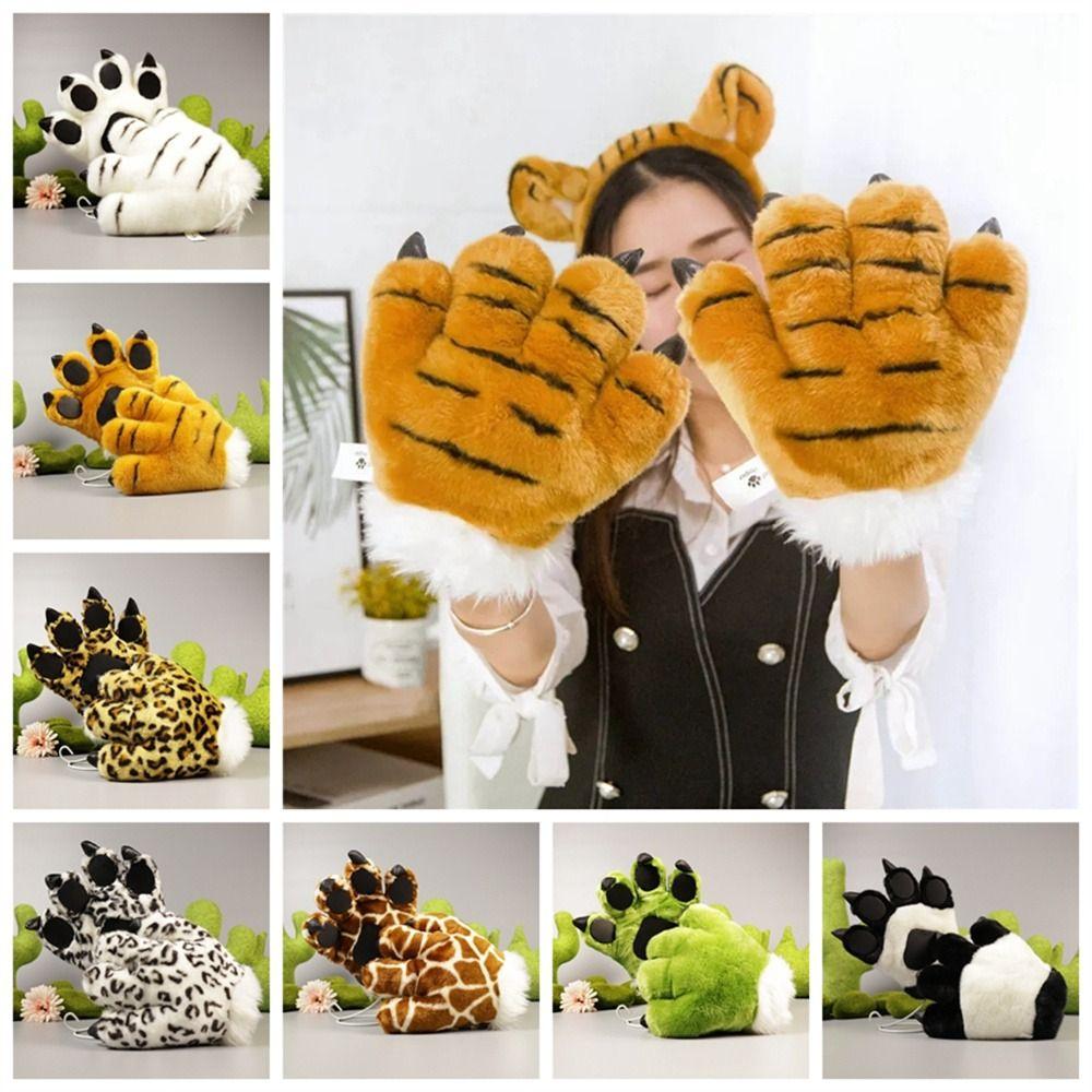 Stuffed Animal Tiger Claw Gloves Leopard Giraffe Animal Paw Gloves   Children Gifts