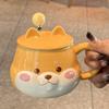 Милая кружка для кофе с изображением сиба-ину, мультяшное животное, керамическая кружка для молока, креативная керамическая кружка с крышкой и ложкой, кухонная посуда для напитков