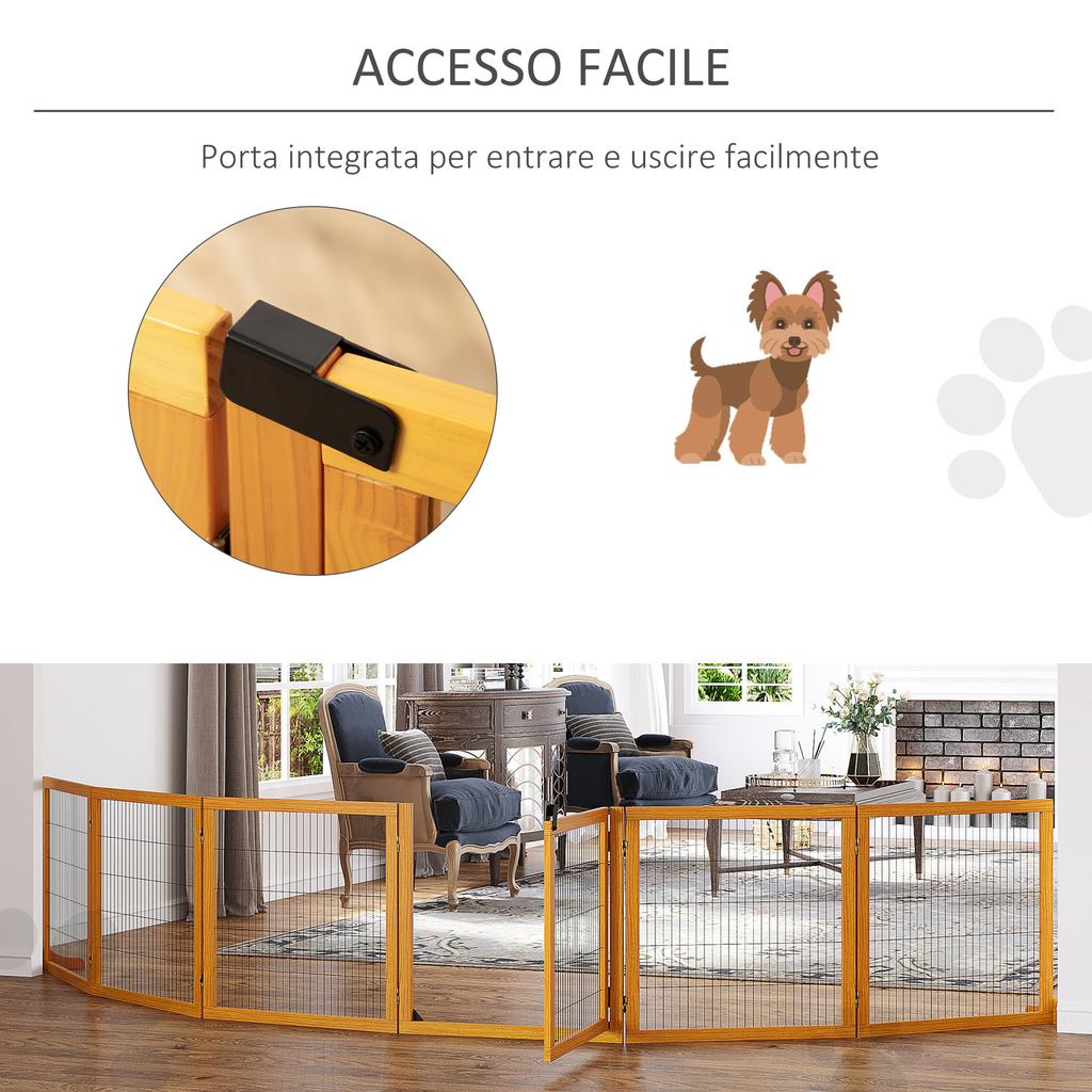 Wooden and Steel Dog Gate for Small/Medium Size Dogs with 6 Folding Panels, 432x36x70cm