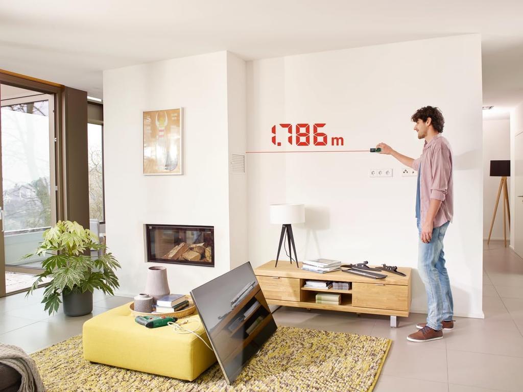 Лазерный дальномер Bosch EasyDistance 25, лазер класса 2 (Диапазон измерения: 0.14-25м), 2 зарядных устройства для батареек AAA, Идеально для Дальности и Площади