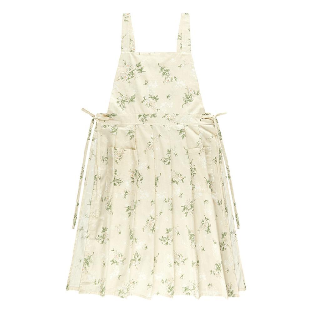 Floral Pattern Cotton Apron Pleated Skirt Korean-style Apron Girls Apron Household Work