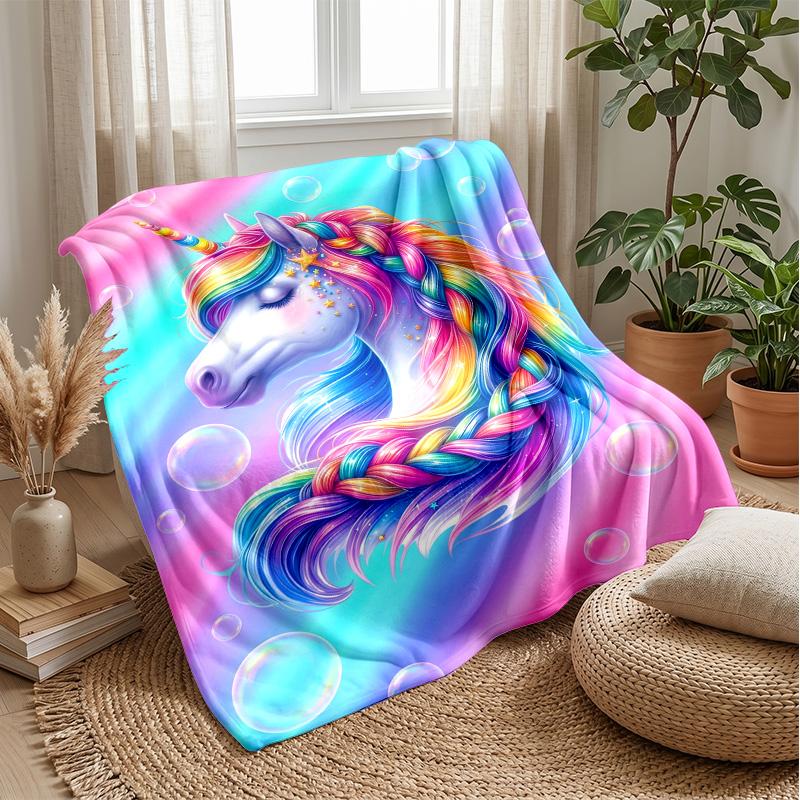 Rainbow Unicorn Art Theme blanket Lightweight Warm Flannel Blanket Decorative Throw Blanket for Home Decoration