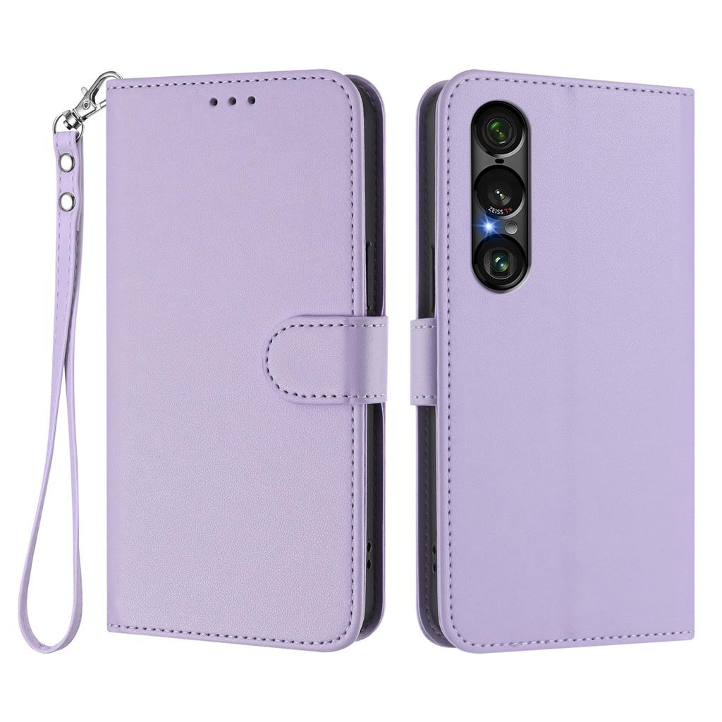 For Sony Xperia 1 VII Leather Case Wallet Stand Phone Cover with Wrist Strap