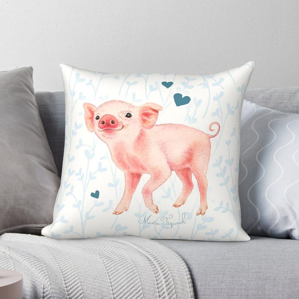 Cute Piglet Square Pillowcase Polyester Linen Velvet Printed Zip Decor Pillow Case Sofa Seater Cushion Cover x