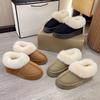 Зимние теплые утолщенные плюшевые хлопковые тапочки на массивной платформе, женские меховые тапочки на плоской подошве, женские 2024, новая пушистая обувь из искусственной замши