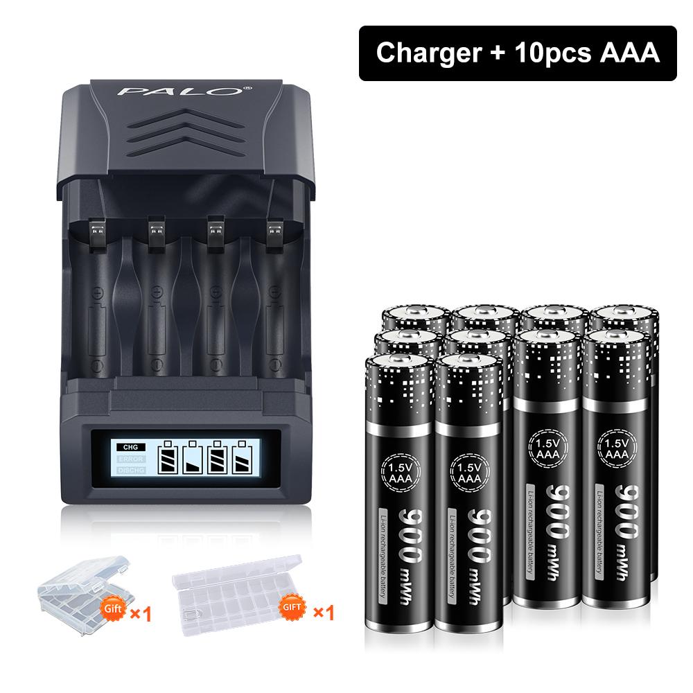 PALO 1.5V AAA Li-ion Rechargeable Battery  3A 1.5V 900mWh Lithium AAA  with 4 Slots LCD Charger For 1.5V AA  AAA  Li-ion  Battery