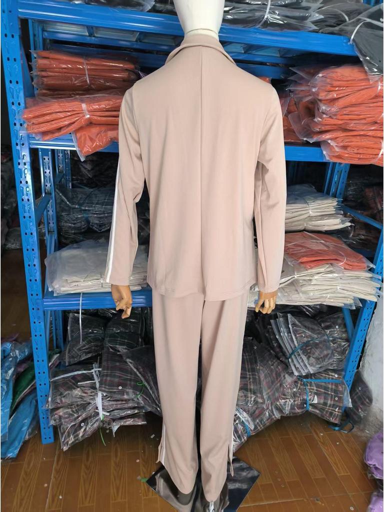 Women's Autumn/Winter Casual Lapel Suit with Wide-Leg Pants - European & American Style Two-Piece Set