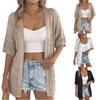 Women's Casual And Fashionable Solid Color Hollow Out Mid Sleeve Knitted Cardigan