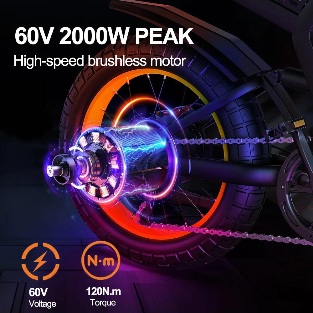 COSWHEEL - Взрослый электрический горный велосипед GT20 Max, 20 дюймов, мотор 60 В, мощность 3000 Вт, аккумуляторная батарея 25 Ач+15 Ач, внедорожный электрический мотоцикл