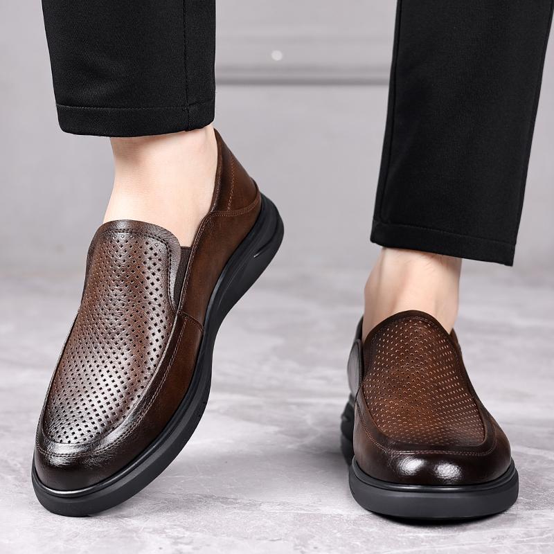 Брендовые мужские летние кожаные туфли в деловом стиле из натуральной кожи, модные новые мужские перфорированные дышащие туфли дерби