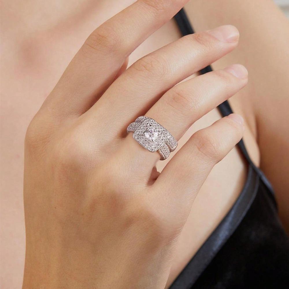 2pcs Stackable Finger Rings Silver Wedding Preferred Jewelry Ladies Luxury Ring Set Girl