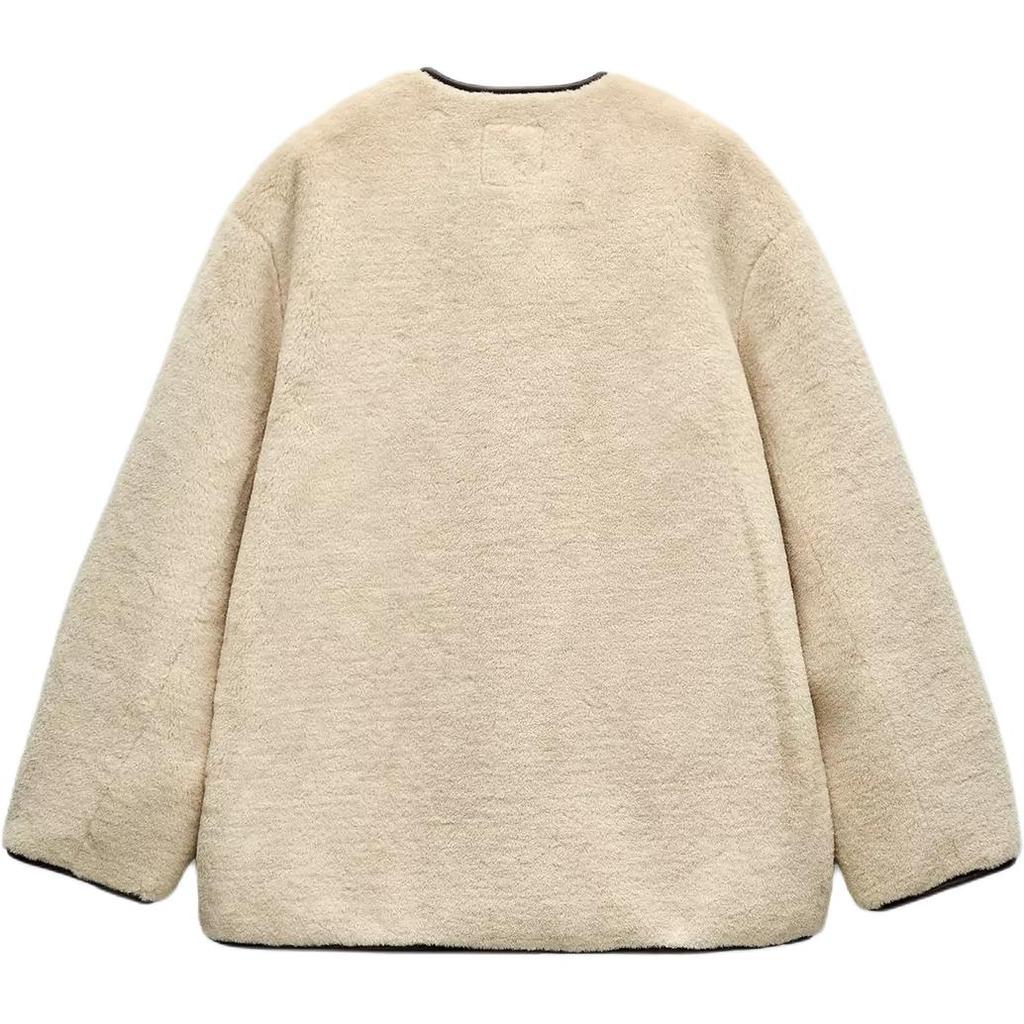 Zara Minimalist Comfortable Round Neck Drop Shoulder Long Sleeve Coat Women Coats Beige 8372300-712