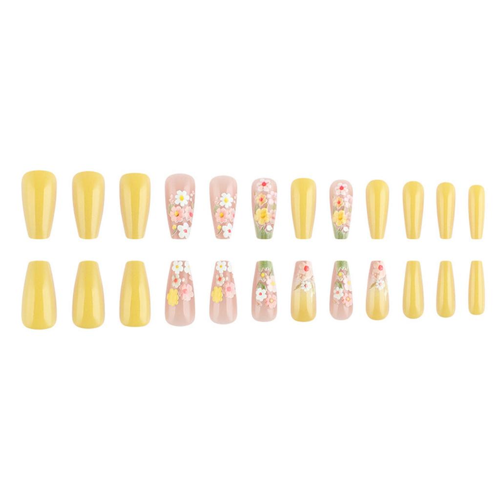 Square Press On Nails Flower Fake Nails Stick On Nails In 12 Sizes 24 Pcs French Nails Tips for DIY Nail Art Decorations