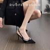 Black Sandals Women's Summer 2025 New Thin Heel Pointed High Sense Beautiful Sexy Bag Head Satin Rhinestone High Heels