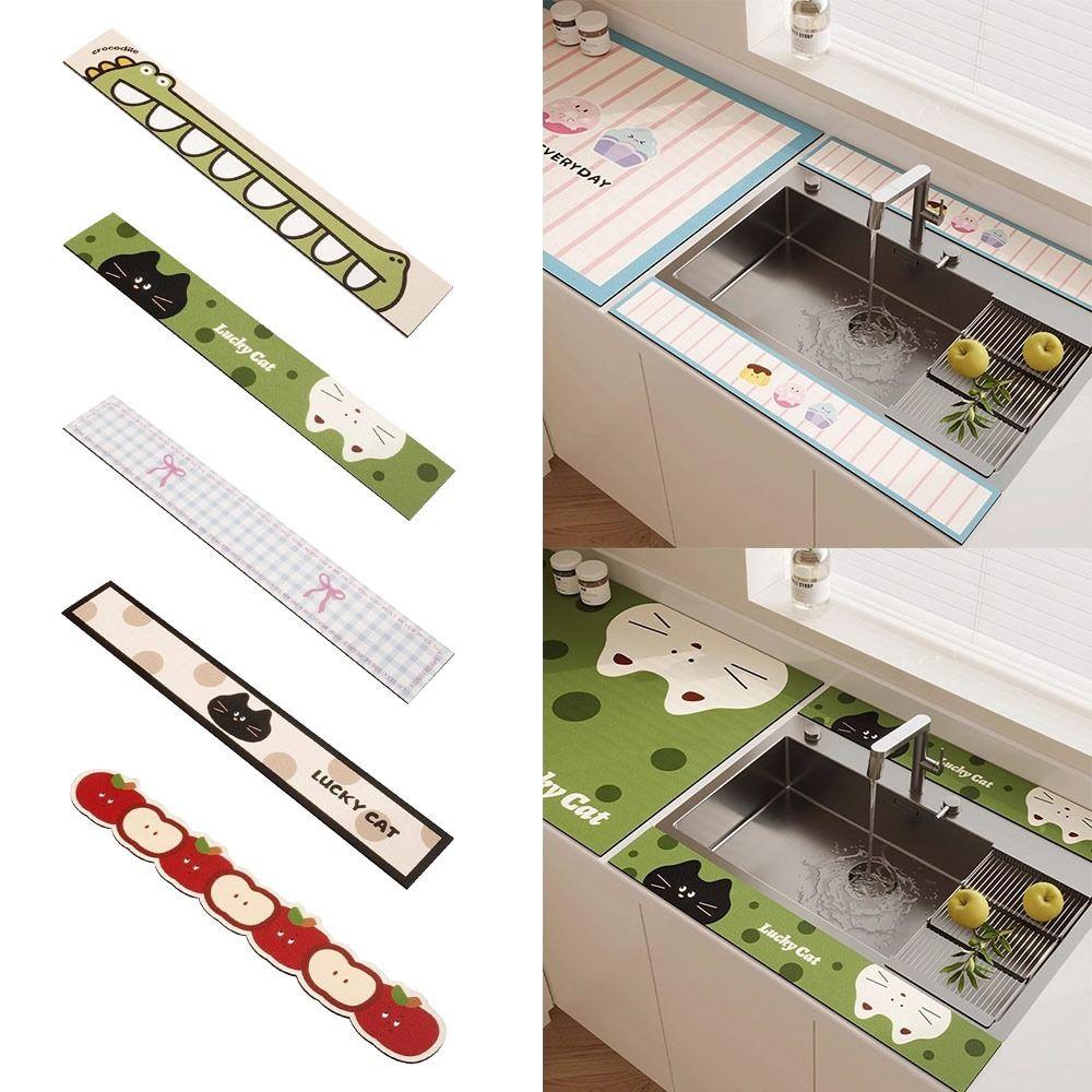 Cartoon Sink Absorbent Mat 10x60cm Coffee Pad Durable Desk Mat Kitchen Bathroom