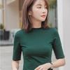Chic Women's Mid-Sleeve Slim Fit High Collar Cotton T-Shirts
