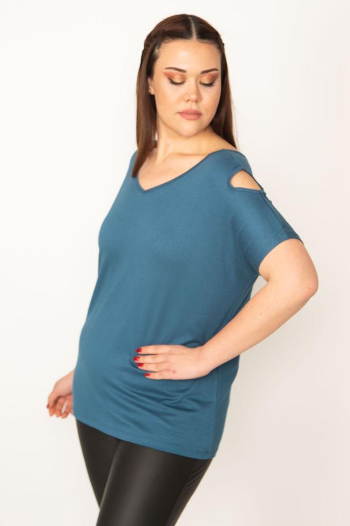 Женская блузка большого размера, вискозная блузка больших размеров с глубоким вырезом и плечами цвета бензина